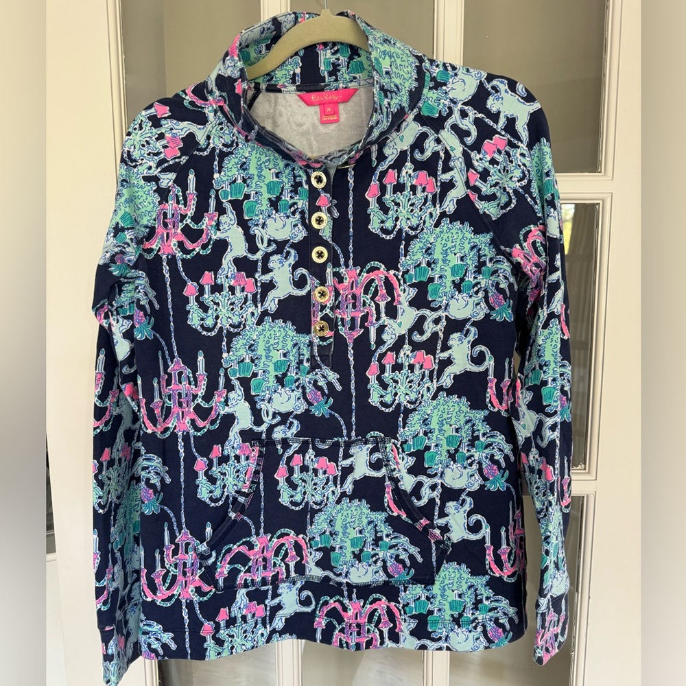 Lilly Pulitzer women’s popover size medium M navy, pink, monkey print